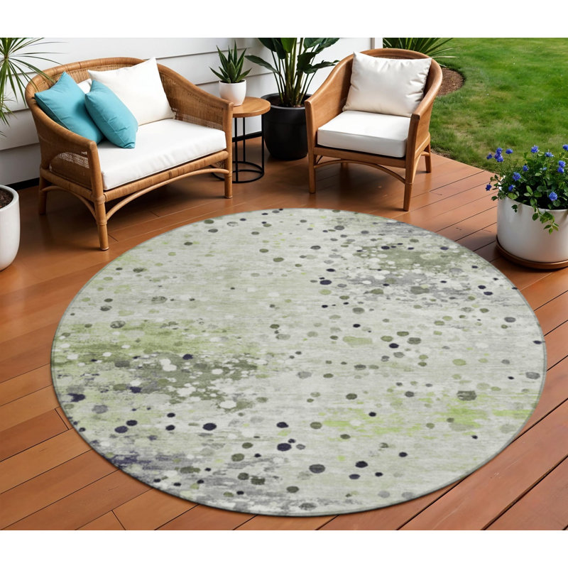 Tapis d'intérieur rond lavable abstrait vert et mauve 8 pi artichaut