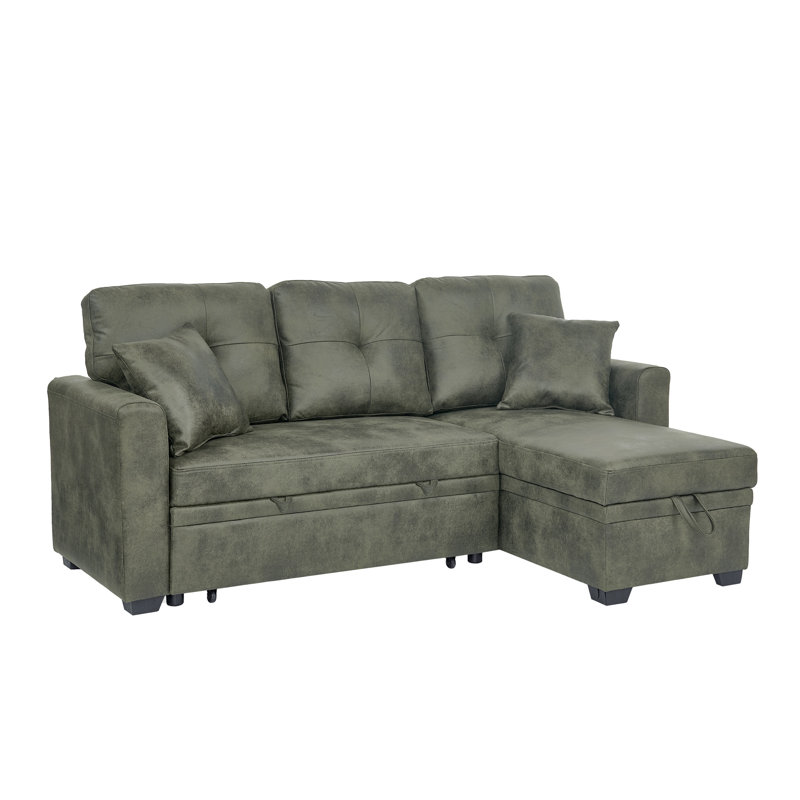 Canapé-lit tapissier en L 71 po, Olive estampée à chaud
