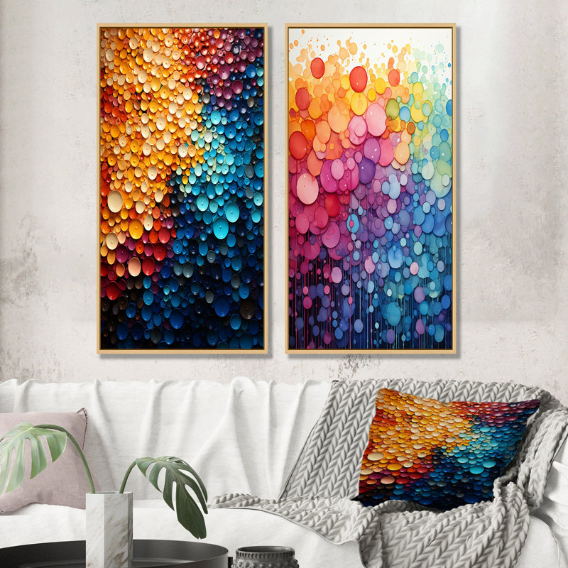 Rainbow Infinite Intricacies - Ensemble de 2 décorations murales abstraites, H 32 po x l 33 po, Encadrement brun