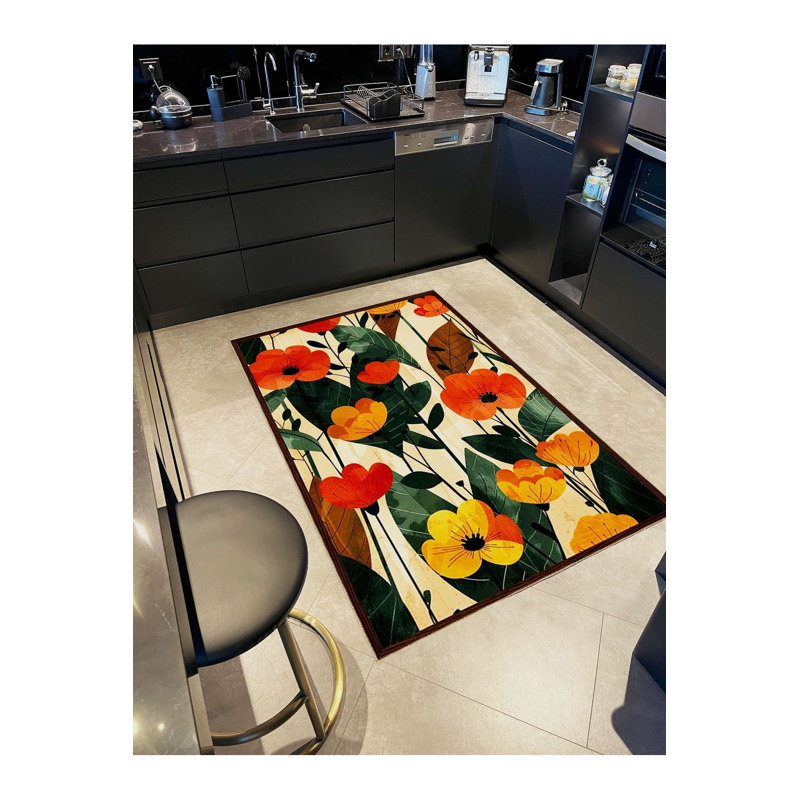 Tapis décoratif multicolore lavable à motif floral multicolore, Tapis de couloir 3 pi 3 po x 6 pi 7 po inclus