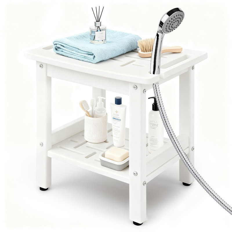 Hdpe Shower Bench For Inside Shower, Poly Corner Shower Stool For Shaving Legs, Heavy Duty 350lbs Shower Seat With Storage Shelf, Waterproof Shower Foot Rest Shower Chair For Bathroom Indoor Outdoor Use,grey/white/black