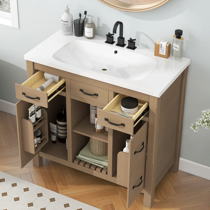 Meuble-lavabo simple 36 po avec plateau en résine, Couleur du bois