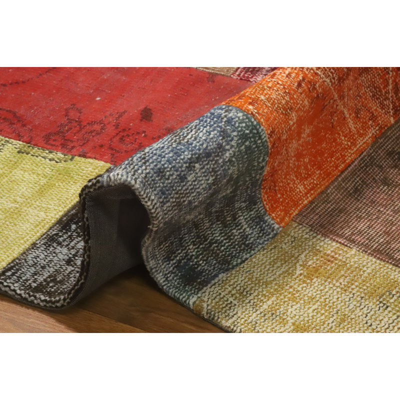 Wool Patchwork Distressed Area Rug 8x10