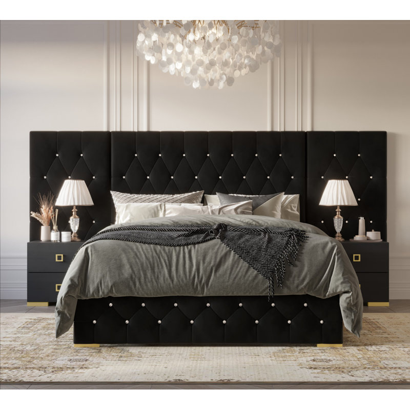 Ensemble de chambre à coucher 3 pièces Titian, Grand, Noir
