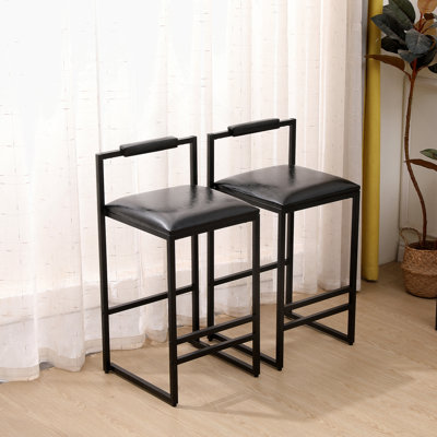 Ensemble de 2 tabourets de bar avec dossier et 2 chaises de bar rembourrées en cuir de polyuréthane