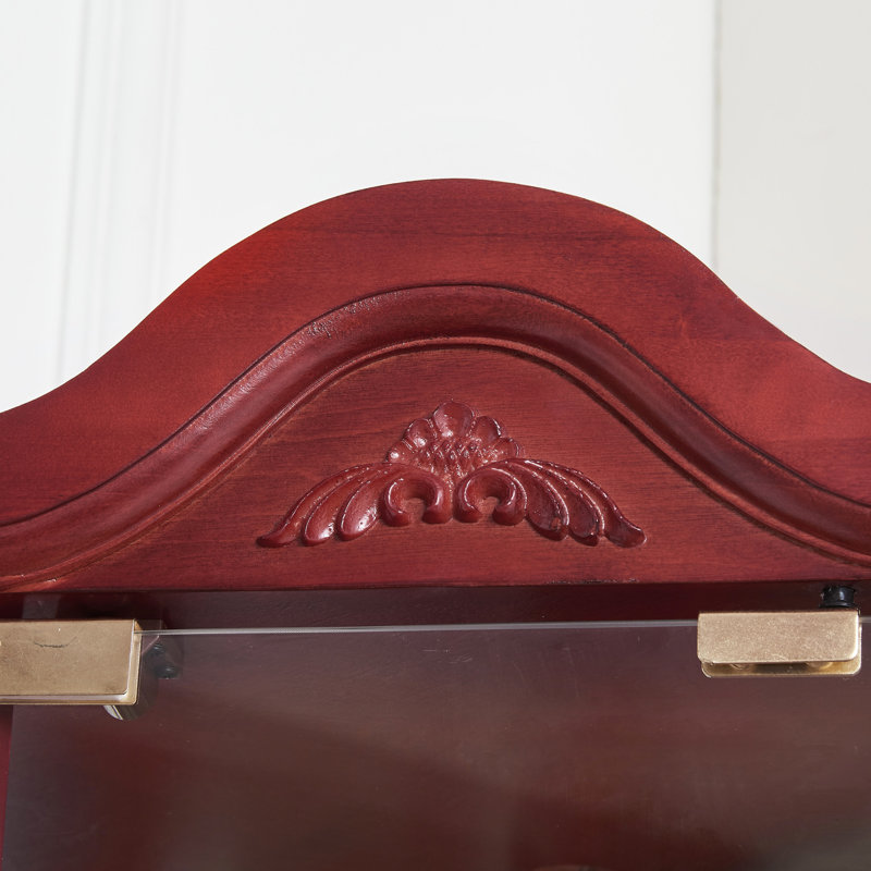 Lighted Glass Cabinet For Exhibition, Cherry Style, Adjustable Shelving, Ornate Carvings Display Corner Storage, Shelves In Touch