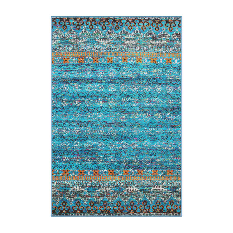 Tapis décoratif bleu contemporain, Rectangle 5 pi x 7 pi