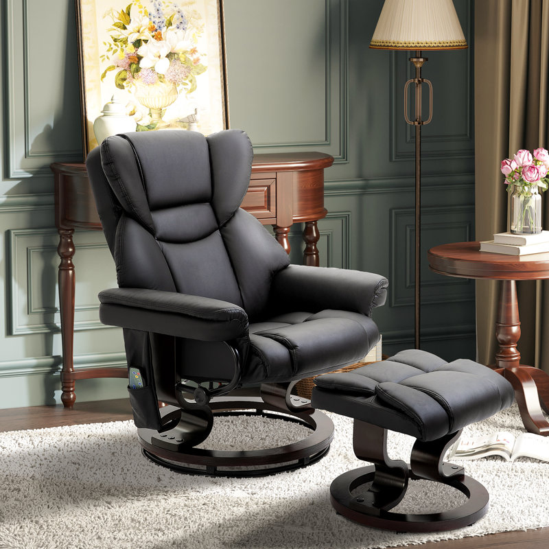 Fauteuil inclinable massant avec repose-pieds, Similicuir noir
