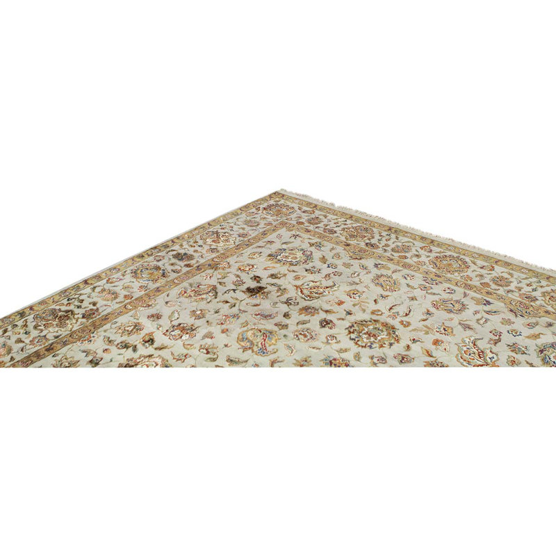 Tapis ivoire / orange / brun noué à la main de conception unique 8 pi 11 po x 12 pi