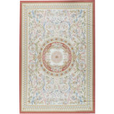 Hand-Knotted High-Quality Ivory and Red Area Rug