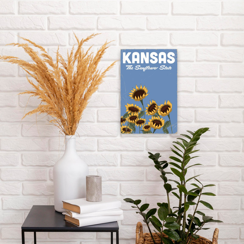 Kansas Sunflower State Classic Retro Rustic Sunflower Nature Summer Wall Art Print 1 Piece Wrapped Canvas Wall Art