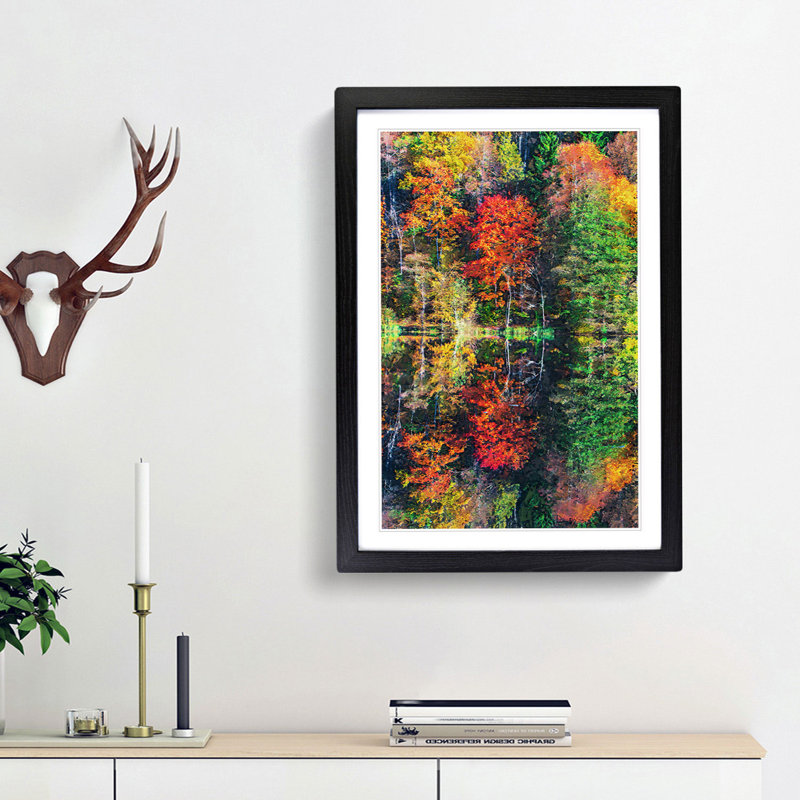Autumn Forest Reflection in Abstract - Picture Frame Graphic Art Print, 65cm H x 48cm W x 2cm D, Black Framed