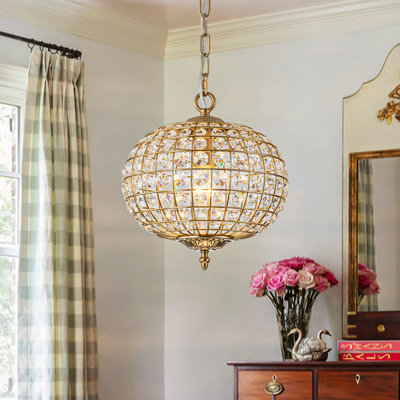 1-light Oval Crystal Globe Pendant