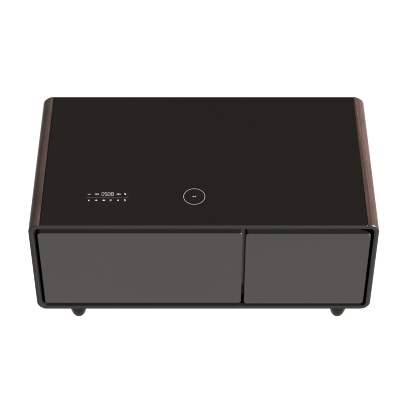 Modern Smart Coffee Table With Built-In Fridge And Freezer Drawers (Only Including Table), Black Top/Brown Base