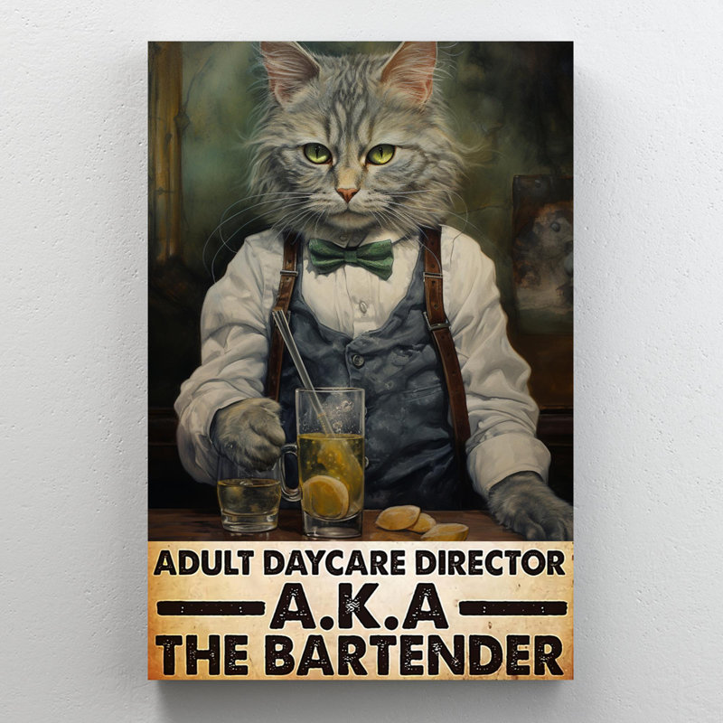 " Cat The Bartender ", 36" H x 24" W x 1.25" D