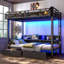 Lit superposé simple au-dessus de simple avec tablettes et tiroirs de rangement, lits superposés en métal multifonctionnels avec ports USB et lumières DEL