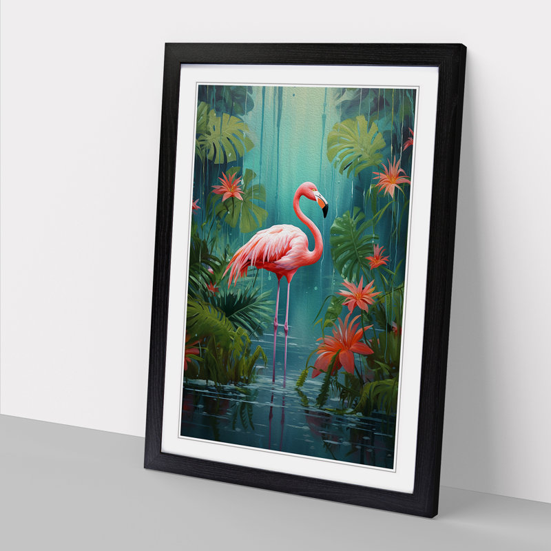 Flamingo Modern Art - Framed Print, 34cm H x 25cm W, Black Framed