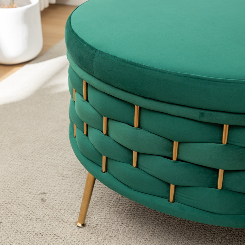 Repose-pieds rond avec rangement Cristen, Vert foncé