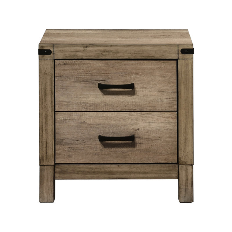 Brown Finish Nightstand - 2 Drawer Solid Wood Rustic Bedroom Piece Drawers Furniture In With Cover