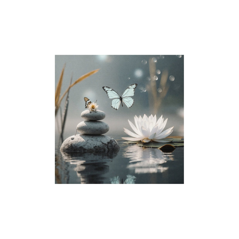 Zen Zen & Lotus, 16 x 16 po, art mural encastré en bois