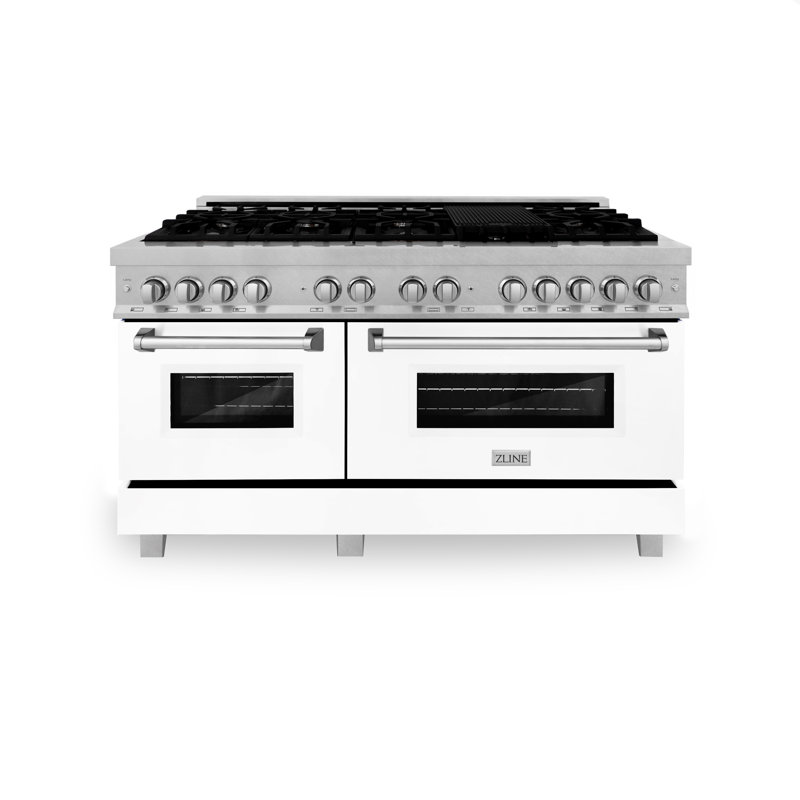 ZLINE 60" Legacy Dual Fuel Range, Satin Stainless Steel and White Matte