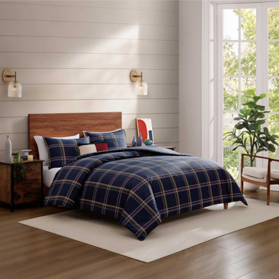 Tommy Hilfiger Beacon Plaid Blue Cotton Reversible Comforter Set