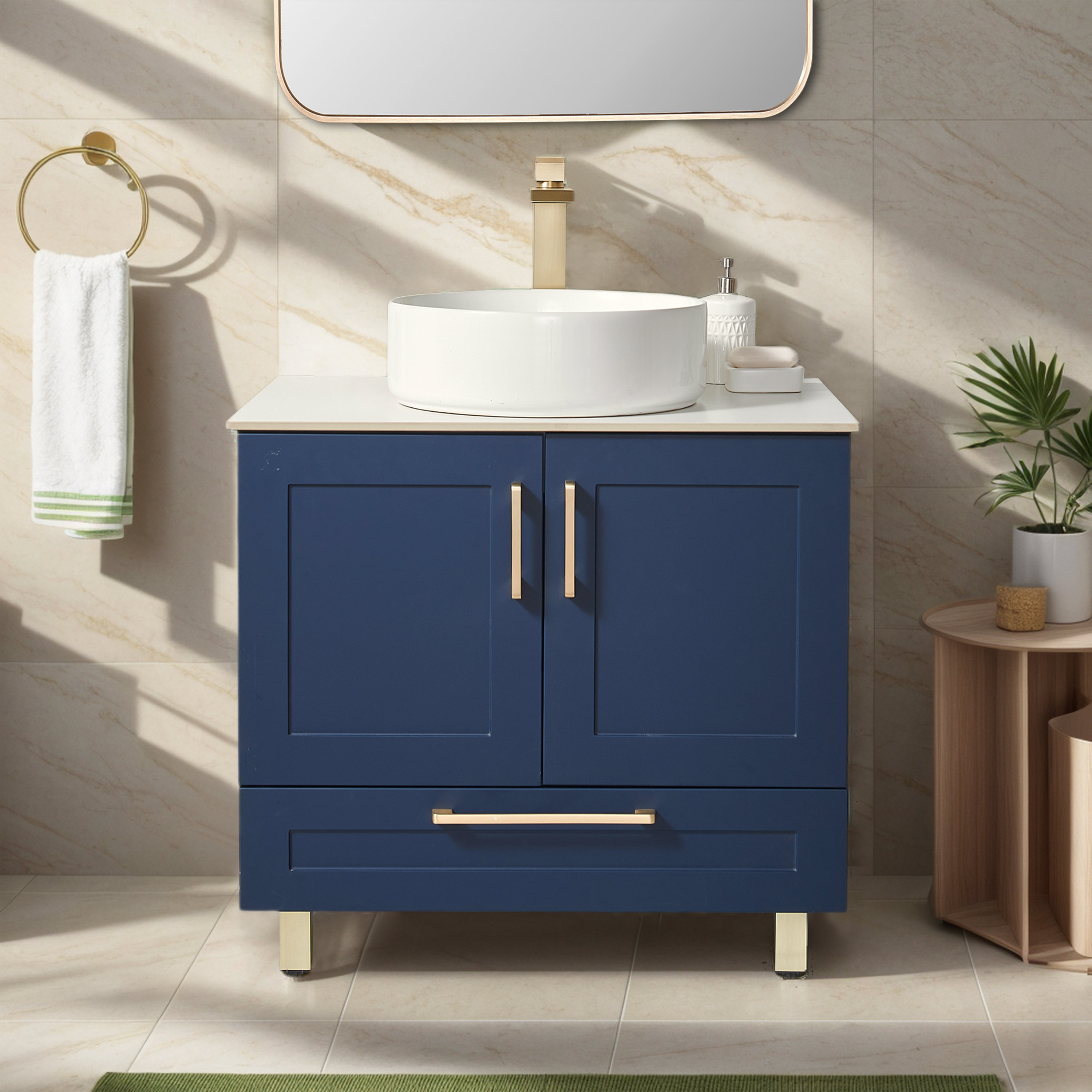 Mercer41 Leonaldo 30'' Blue Modern Single Vessel Bathroom Vanity with ...