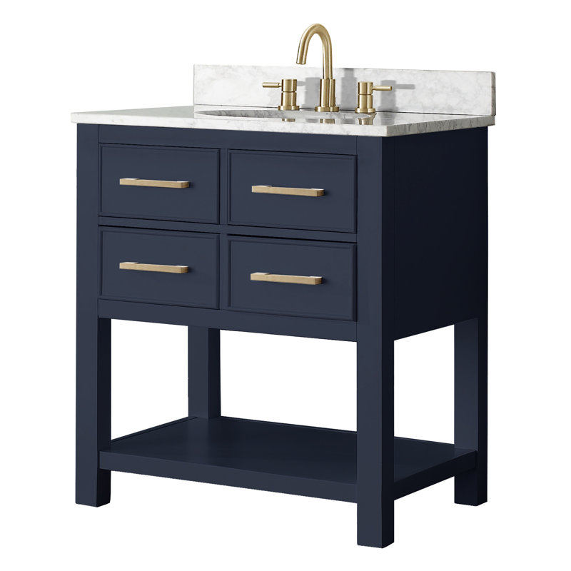 Brooks 31 in. Single Vanity, Rectangular, Carrera White Marble, Chilled Gray