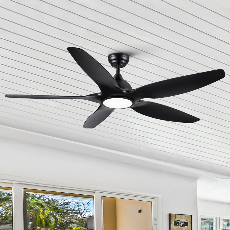 Modern 60'' 5-Blade Dimmable LED Indoor Ceiling Fan With Reversible Motor And Remote Control, Black