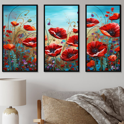 «Red Poppies Blossoming III», ensemble d'art sur toile