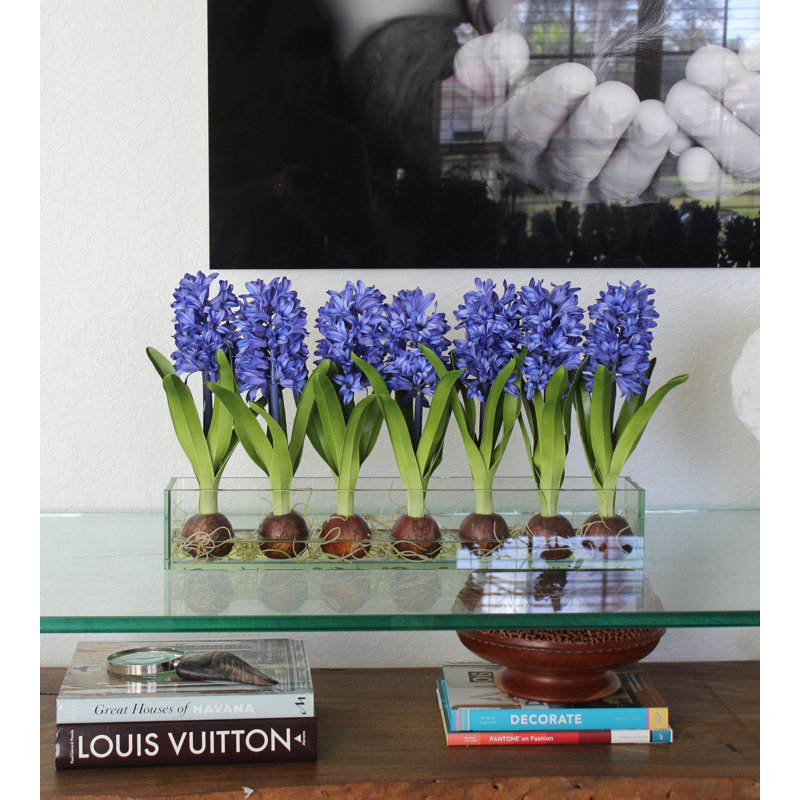 Orchids Centerpiece in Glass Planter, 16" H x 24" W x 4" D, Blue