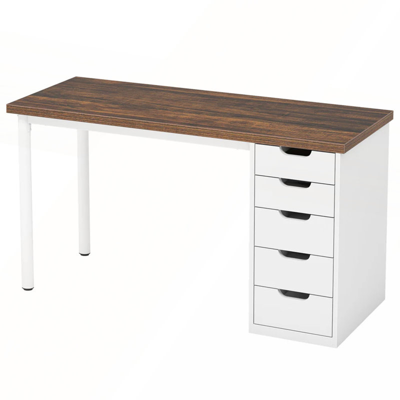 Poste de travail d'ordinateur durable et élégant avec cinq tiroirs pour un bureau à domicile organisé, Brun