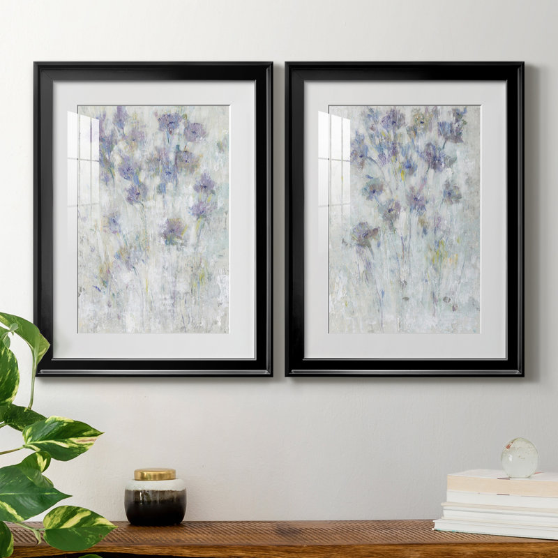 Lavande, Fresque florale I, reproduction encadrée de qualité supérieure - prête à être accrochée, Cadre noir