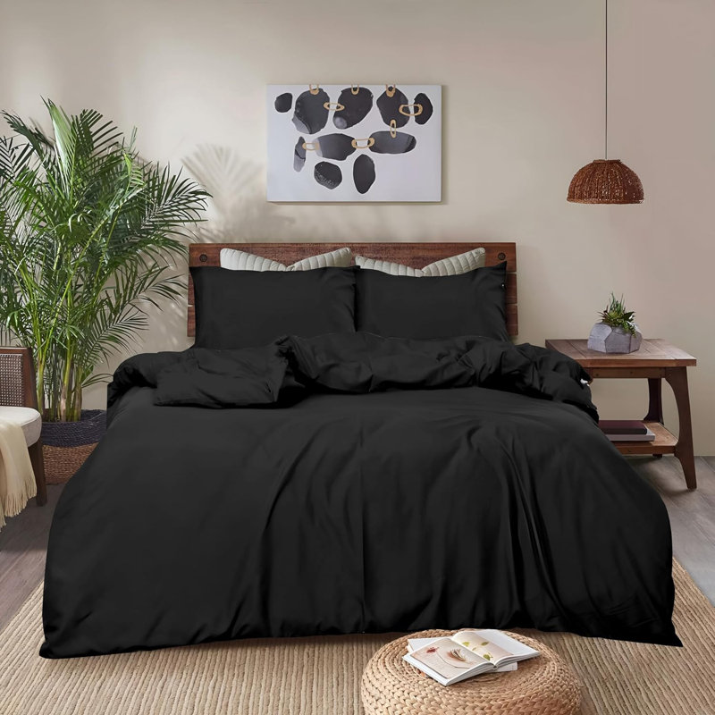 No Pattern Duvet Cover Set, Black