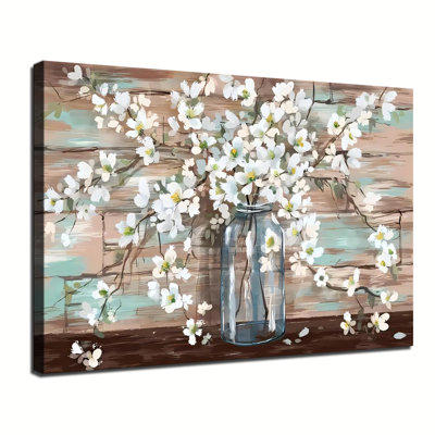 «White Dogwood Flowers in Glass Jar», art mural