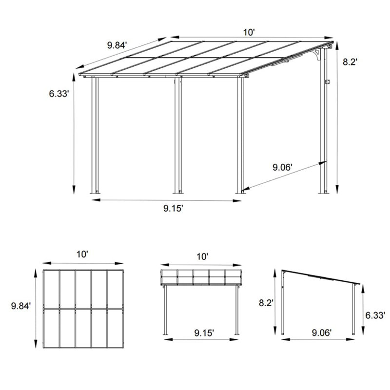 Aluminium Wall Gazebo, 240cm H x 300cm W x 300cm D