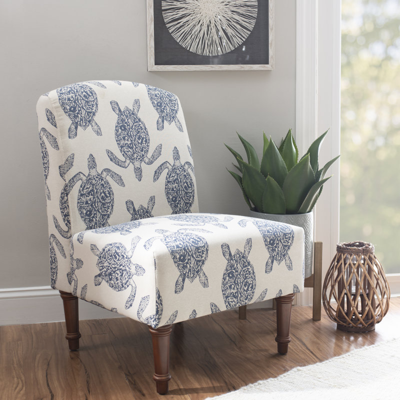 Almyra Coastal Upholstered Slipper Chair with Wood Legs, Cream, Brown