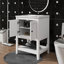 Meuble-lavabo contemporain élégant avec lavabo délicat en céramique et tablette ouverte-129392922