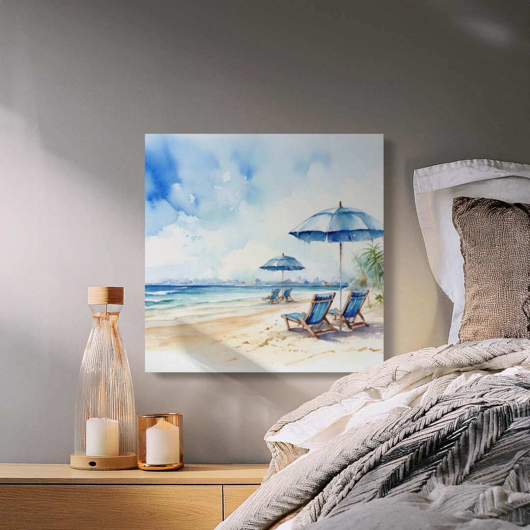 Serene Beach Ocean Watercolor Canvas