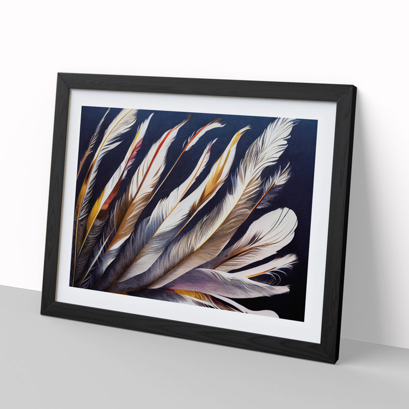 Euphoric Bird Feathers - Framed Print, 34cm H x 46cm W x 2cm D, Black