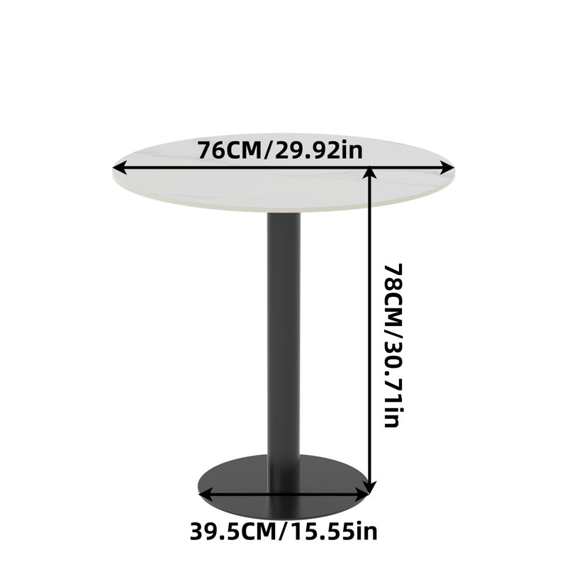 Whitnash Round Marble Top Metal Base Dining Table, 78H x 76L x 76cmW, Black