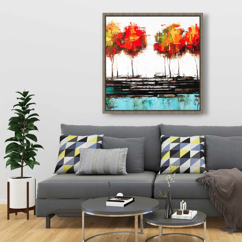 Modern style trees - Landscapes Red framed canvas decor