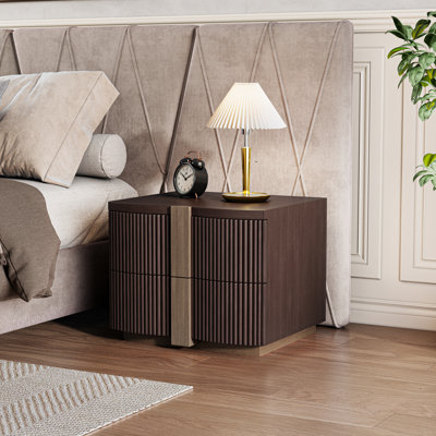 Table de chevet cannelée avec 2 tiroirs et base robuste Sunny Mordern