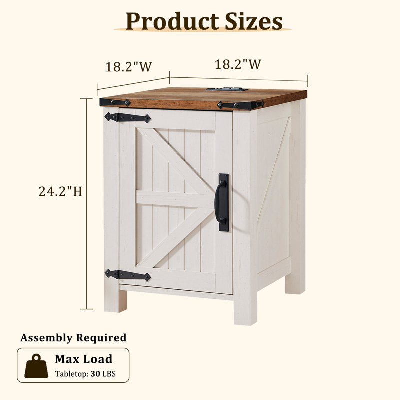 Table de chevet 24 po de hauteur avec station de charge, table de chevet en bois avec tablette réglable, prises intégrées
