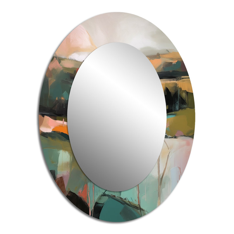 Green And Pink Transcending Reality - Modern Oval Wall Mirror, 40" x 30"