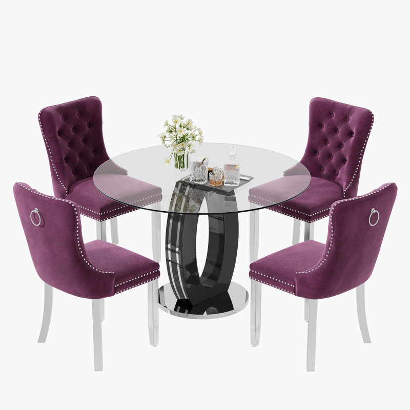Ensemble de salle à manger 5 pièces, Mauve, Noir / argenté