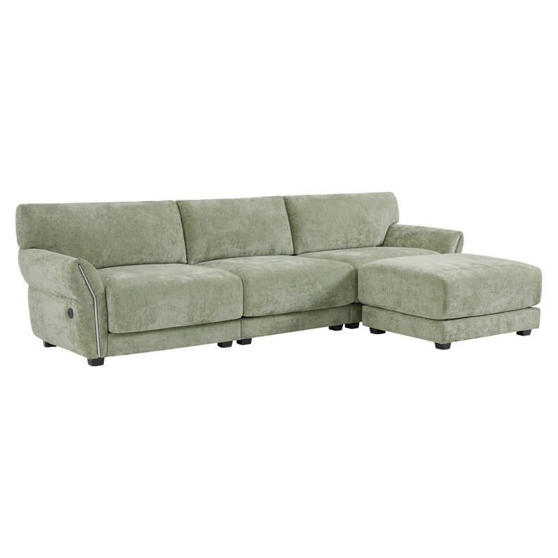 Canapé modulaire de 110 po en forme de L avec coussin de siège extra large, chargeur USB et de type C, conception d'accoudoir pétale, mousse haute densité, repose-pieds à mouvement libre, structure en bois, chenille, 4 sièges
