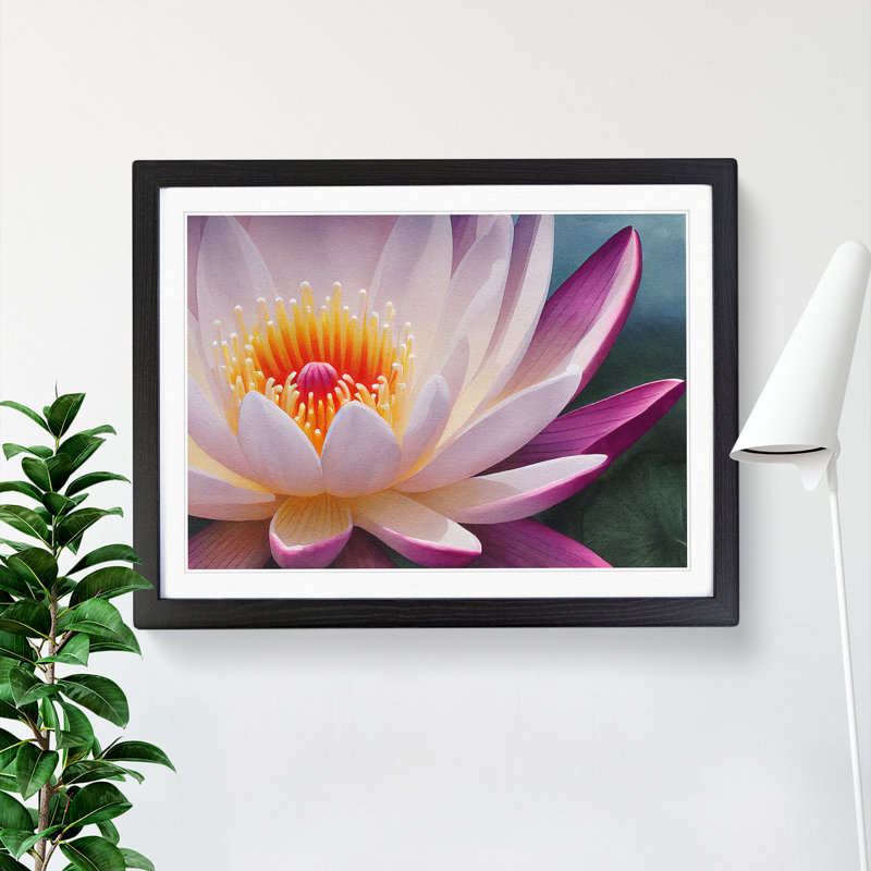 Cheerful Water Lily Flower - Single Picture Frame Print, Black, 25cm H x 34cm W x 2cm D
