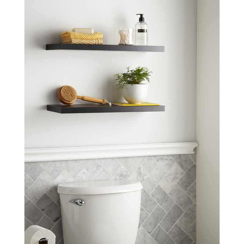 Fraz 2 Piece Solid Wood Floating Shelf, Black