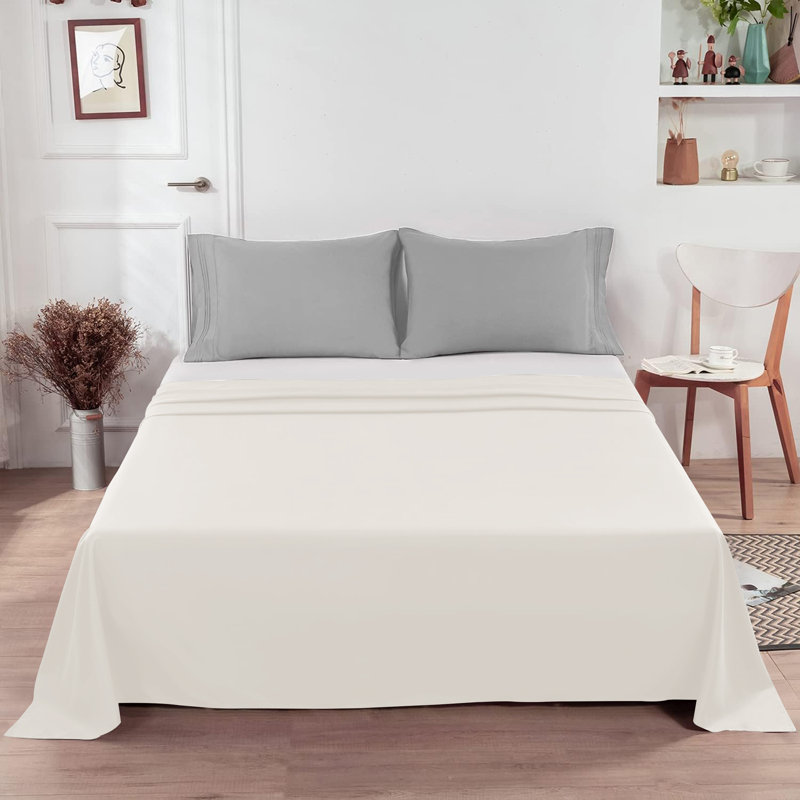 Moitreo Luxury Microfiber Flat Sheet Breathable & Durable Bedding Sheet, Double (4'6), Cream